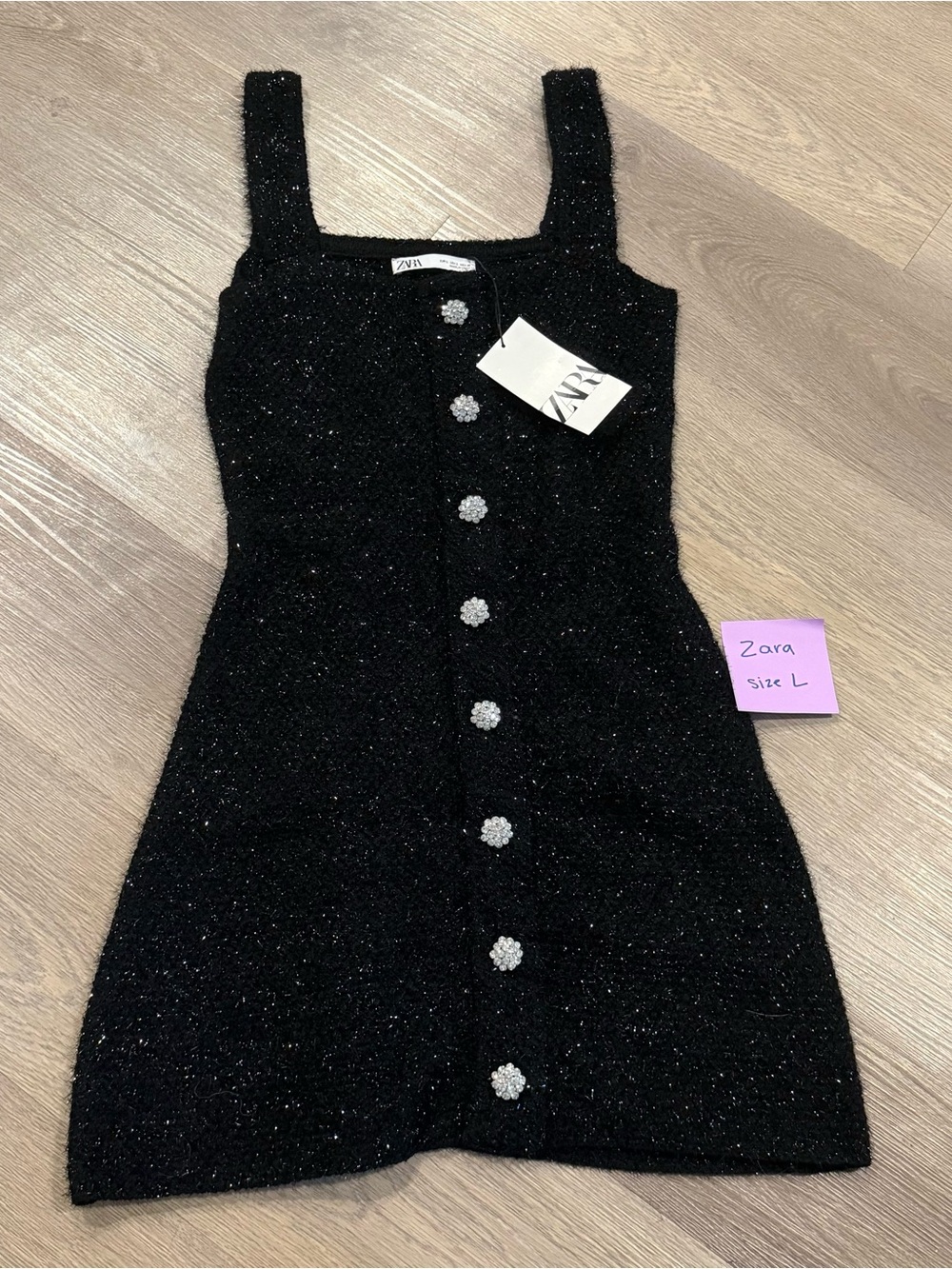 Zara Black Sparkle Button-Front Knit Dress